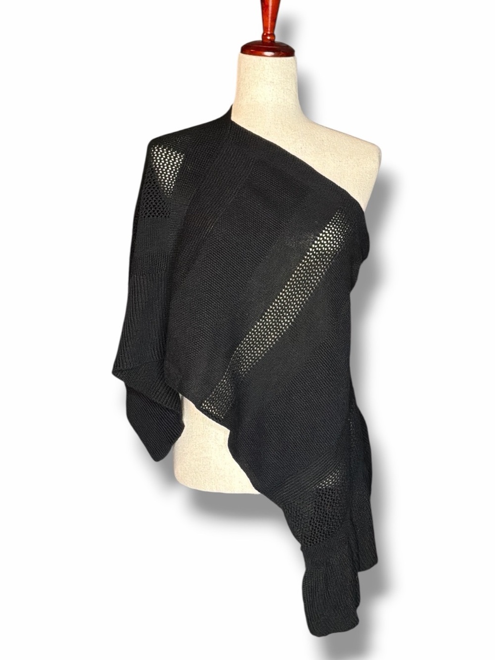 Anthropologie Black Multi Knit Wavy Edge Poncho Size XSmall/Small